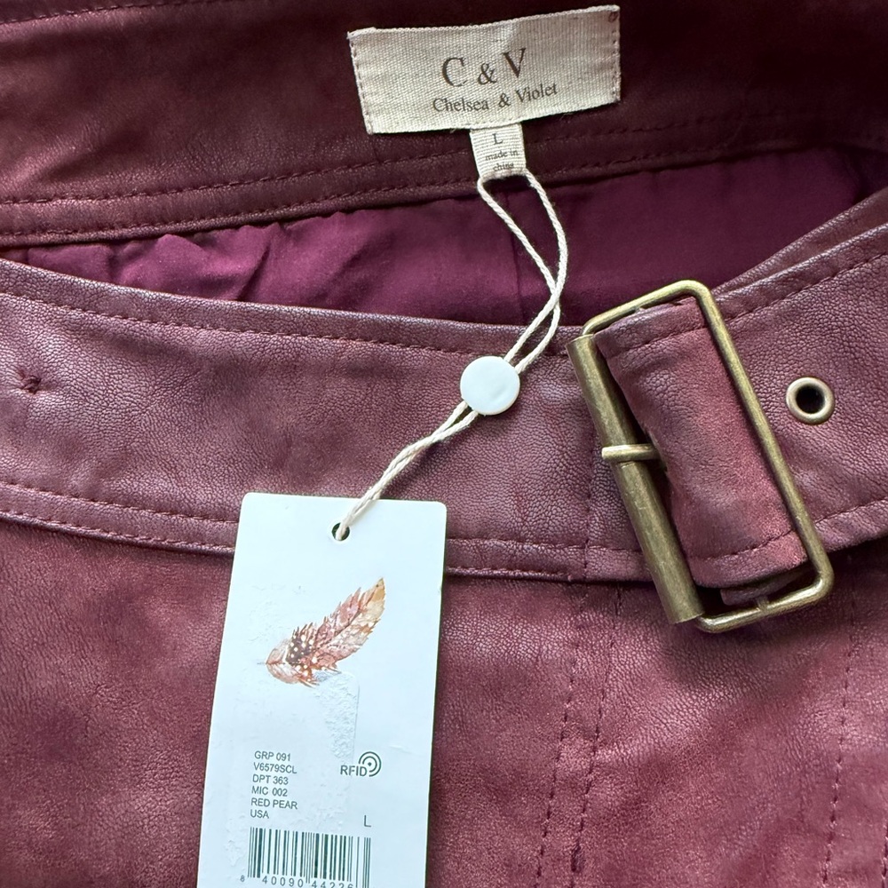 C&V Chelsea & Violet Women's Hi-Rise Belted Wrap Skirt, Maroon burgundy,12 large - Picture 5 of 7